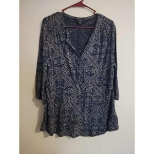 Lucky Brand Women's Boho Modal Blend 3/4 Sleeve V Neck Top Size 1X/1G